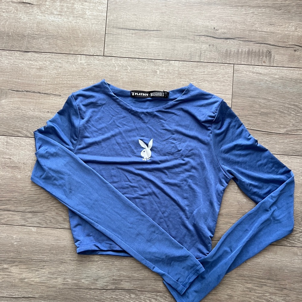 Missguided Blue Crop Long Sleeve Tee